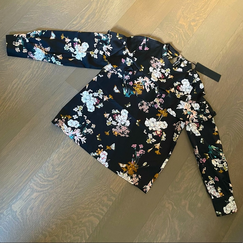 Elli White Floral Silky Black Blouse size M